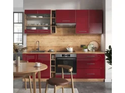 Vicco Fame-Line Küchenzeile Bordeaux Hochglanz/Goldkraft Eiche 235 cm AP Anthrazit ohne E-Geräte