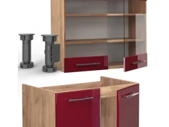 Vicco Fame-Line Küchenzeile Bordeaux Hochglanz/Goldkraft Eiche 235 cm AP Anthrazit ohne E-Geräte