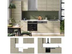 Vicco Fame-Line Küchenzeile Eiche Paneel/Weiß 300 cm AP Eiche ohne E-Geräte