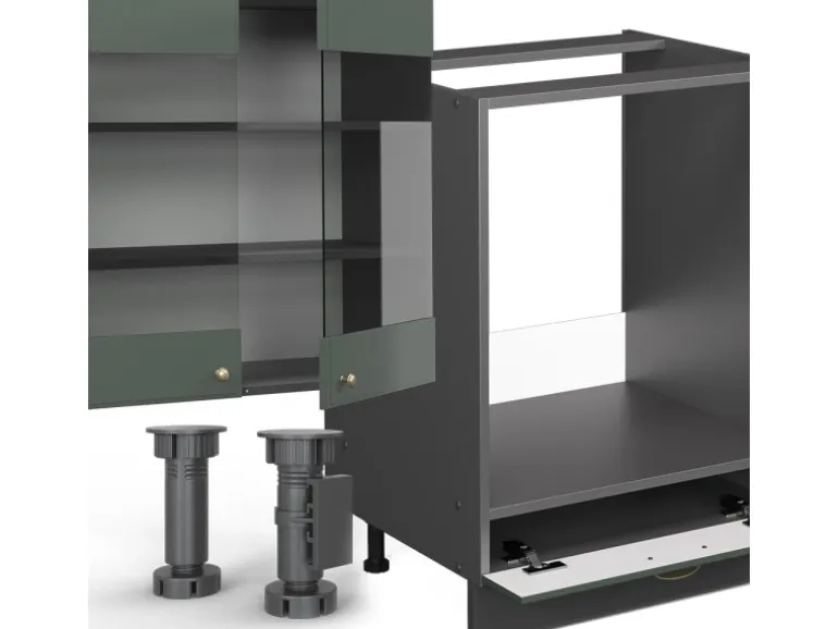 Vicco Fame-Line Küchenzeile Grün-Gold Landhaus/Anthrazit 300 cm ohne Arbeitsplatte ohne E-Geräte