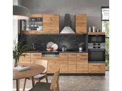 Vicco Fame-Line Küchenzeile Goldkraft Eiche/Anthrazit 300 cm mit HochschrankAP Eiche ohne E-Geräte
