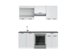Vicco Fame-Line Küchenzeile Weiß Landhaus/Weiß 200 cm ohne Arbeitsplatte ohne E-Geräte