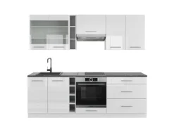 Vicco Fame-Line Küchenzeile Weiß Hochglanz/Weiß 235 cm AP Anthrazit ohne E-Geräte