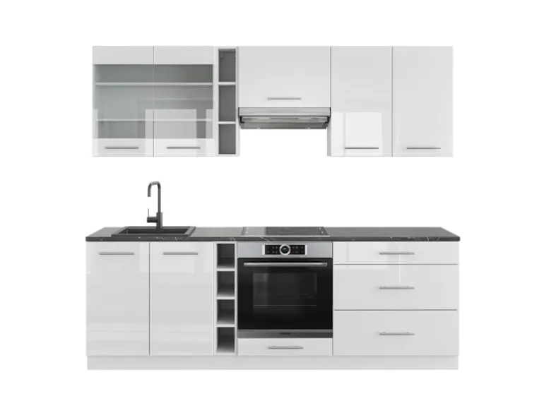 Vicco Fame-Line Küchenzeile Weiß Hochglanz/Weiß 235 cm AP Anthrazit ohne E-Geräte