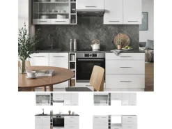 Vicco Fame-Line Küchenzeile Weiß Hochglanz/Weiß 235 cm AP Anthrazit ohne E-Geräte
