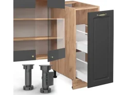 Vicco Fame-Line Küchenzeile Anthrazit Landhaus/Goldkraft Eiche 280 cm AP Anthrazit ohne E-Geräte