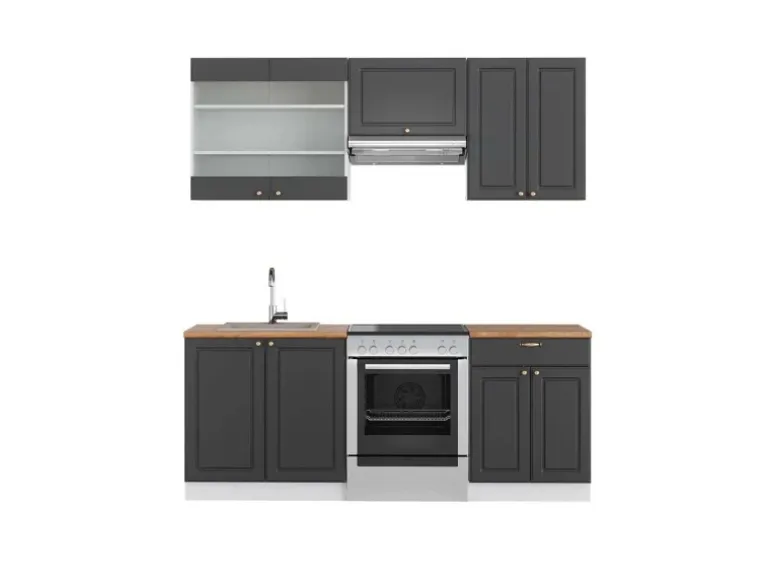Vicco Fame-Line Küchenzeile Anthrazit-Gold/Weiß 200 cm AP Eiche ohne E-Geräte
