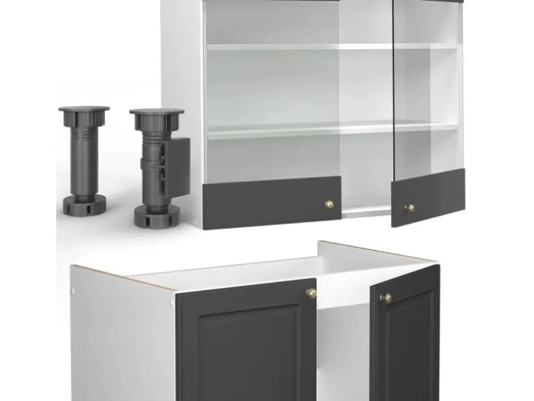 Vicco Fame-Line Küchenzeile Anthrazit-Gold/Weiß 200 cm AP Eiche ohne E-Geräte