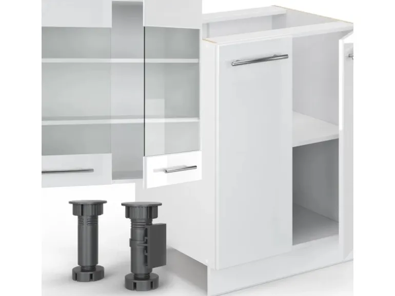 Vicco Fame-Line Küchenzeile Weiß 300 cm mit Hochschrankohne Arbeitsplatte ohne E-Geräte