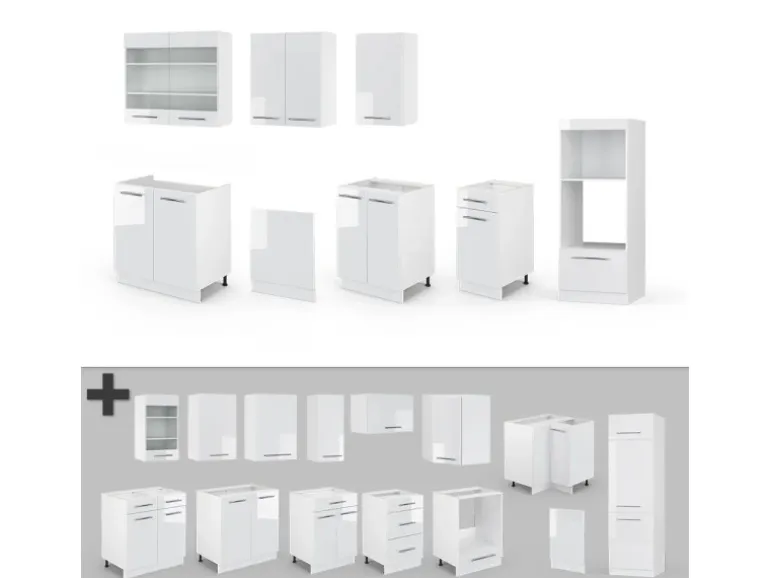 Vicco Fame-Line Küchenzeile Weiß 300 cm mit Hochschrankohne Arbeitsplatte ohne E-Geräte