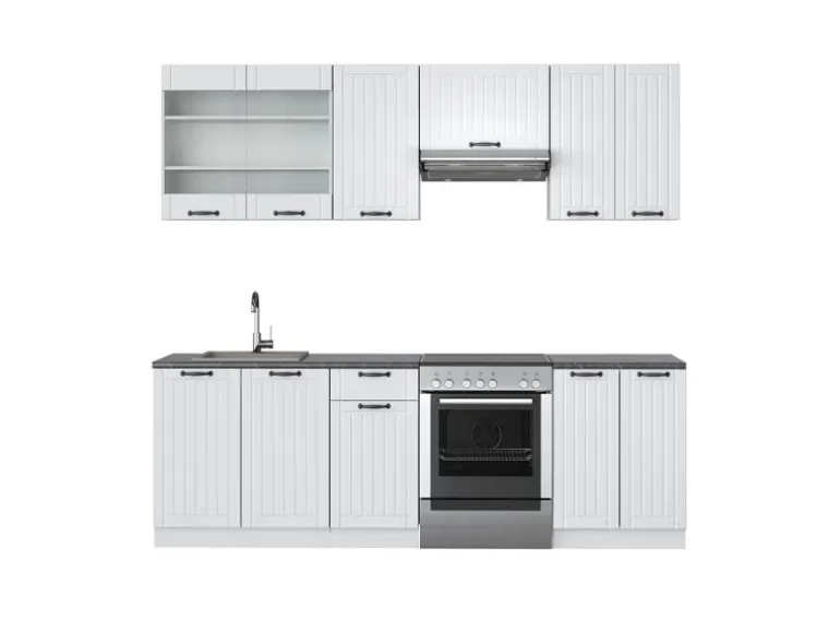 Vicco Fame-Line Küchenzeile Weiß Landhaus/Weiß 240 cm AP Anthrazit ohne E-Geräte