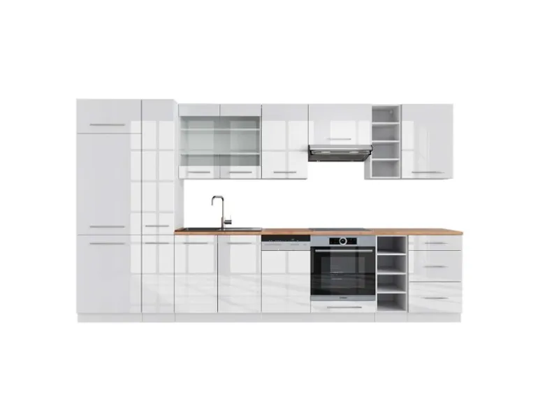 Vicco Fame-Line Küchenzeile Weiß Hochglanz/Weiß 355 cm AP Eiche ohne E-Geräte