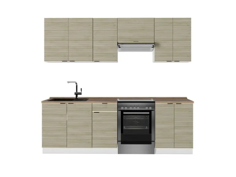 Vicco Fame-Line Küchenzeile Eiche Paneel/Weiß 240 cm AP Eiche ohne E-Geräte