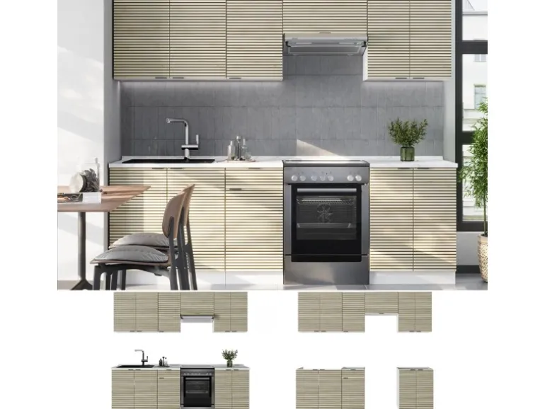 Vicco Fame-Line Küchenzeile Eiche Paneel/Weiß 240 cm AP Eiche ohne E-Geräte