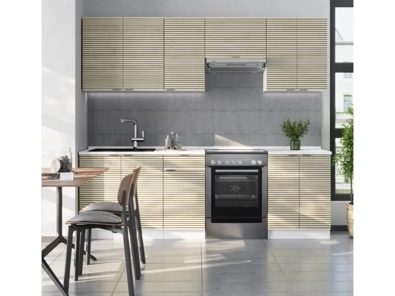 Vicco Fame-Line Küchenzeile Eiche Paneel/Weiß 240 cm AP Eiche ohne E-Geräte