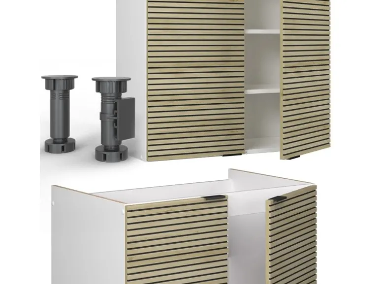 Vicco Fame-Line Küchenzeile Eiche Paneel/Weiß 240 cm AP Eiche ohne E-Geräte
