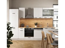 Vicco Fame-Line Küchenzeile Weiß Landhaus/Weiß 300 cm ohne Arbeitsplatte ohne E-Geräte