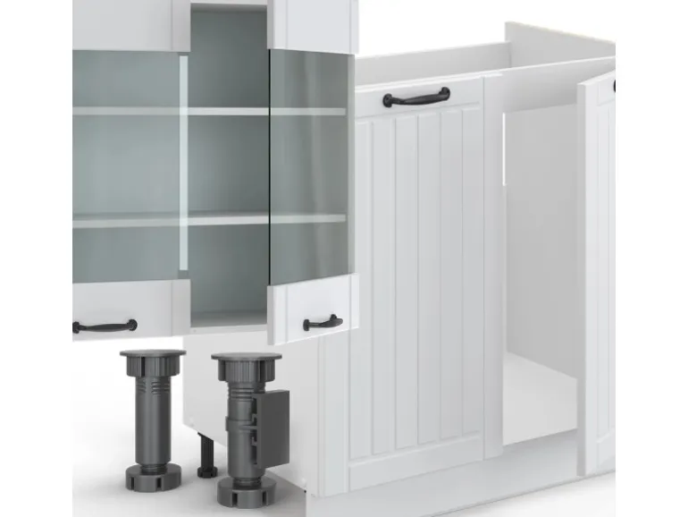 Vicco Fame-Line Küchenzeile Weiß Landhaus/Weiß 300 cm ohne Arbeitsplatte ohne E-Geräte