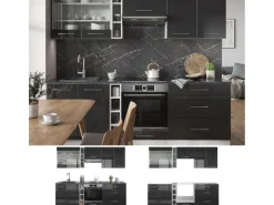 Vicco Fame-Line Küchenzeile Anthrazit Hochglanz/Weiß 235 cm AP Eiche ohne E-Geräte