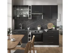 Vicco Fame-Line Küchenzeile Anthrazit Hochglanz/Weiß 235 cm AP Eiche ohne E-Geräte