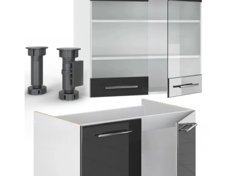 Vicco Fame-Line Küchenzeile Anthrazit Hochglanz/Weiß 235 cm AP Eiche ohne E-Geräte