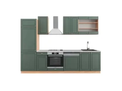 Vicco Fame-Line Küchenzeile Grün-Gold Landhaus/Goldkraft Eiche 300 cm AP Marmor ohne E-Geräte
