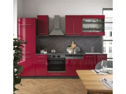 Vicco Fame-Line Küchenzeile Bordeaux Hochglanz/Anthrazit 300 cm AP Anthrazit ohne E-Geräte