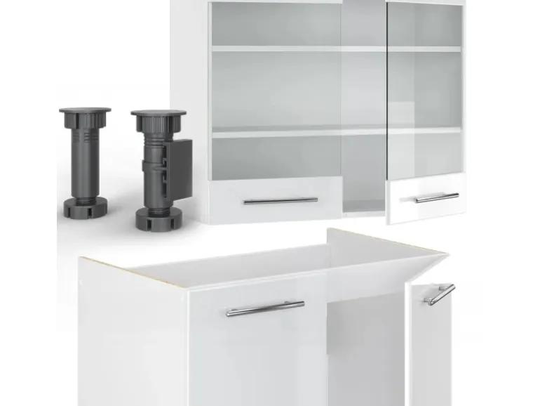 Vicco Fame-Line Küchenzeile Weiß Hochglanz/Weiß 240 cm AP Marmor ohne E-Geräte