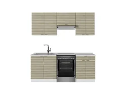 Vicco Fame-Line Küchenzeile Eiche Paneel/Weiß 200 cm ohne Arbeitsplatte ohne E-Geräte