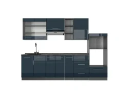 Vicco Fame-Line Küchenzeile Dunkelblau Hochglanz/Anthrazit 280 cm AP Anthrazit ohne E-Geräte