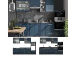 Vicco Fame-Line Küchenzeile Dunkelblau Hochglanz/Anthrazit 280 cm AP Anthrazit ohne E-Geräte