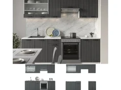 Vicco Fame-Line Küchenzeile Anthrazit Landhaus/Weiß 240 cm AP Eiche ohne E-Geräte