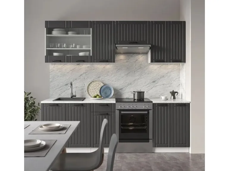 Vicco Fame-Line Küchenzeile Anthrazit Landhaus/Weiß 240 cm AP Eiche ohne E-Geräte