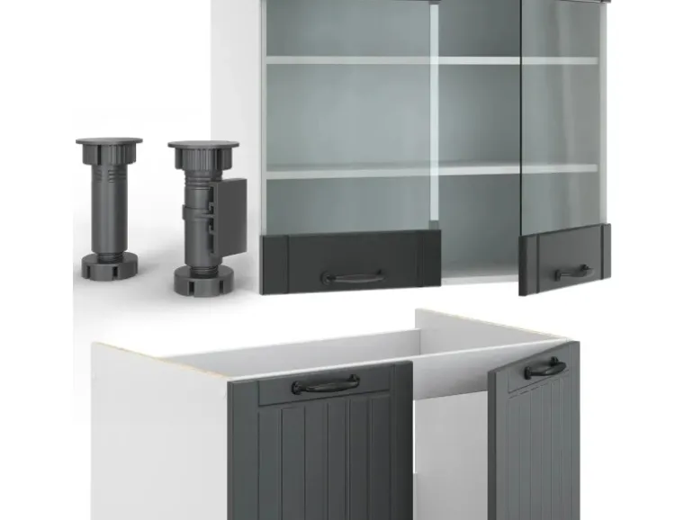 Vicco Fame-Line Küchenzeile Anthrazit Landhaus/Weiß 240 cm AP Eiche ohne E-Geräte