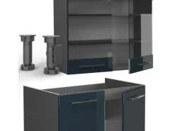 Vicco Fame-Line Küchenzeile Dunkelblau Hochglanz/Anthrazit 240 cm AP Eiche ohne E-Geräte