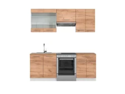 Vicco Fame-Line Küchenzeile Goldkraft Eiche/Weiß 200 cm AP Eiche ohne E-Geräte