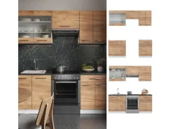 Vicco Fame-Line Küchenzeile Goldkraft Eiche/Weiß 200 cm AP Eiche ohne E-Geräte