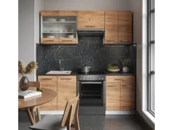 Vicco Fame-Line Küchenzeile Goldkraft Eiche/Weiß 200 cm AP Eiche ohne E-Geräte