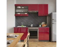 Vicco Fame-Line Küchenzeile Bordeaux Hochglanz/Anthrazit 200 cm AP Marmor ohne E-Geräte
