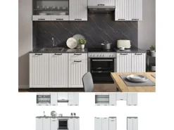 Vicco Fame-Line Küchenzeile Weiß Landhaus/Anthrazit 240 cm AP Eiche ohne E-Geräte
