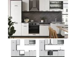 Vicco Fame-Line Küchenzeile Weiß Landhaus/Anthrazit 300 cm ohne Arbeitsplatte ohne E-Geräte