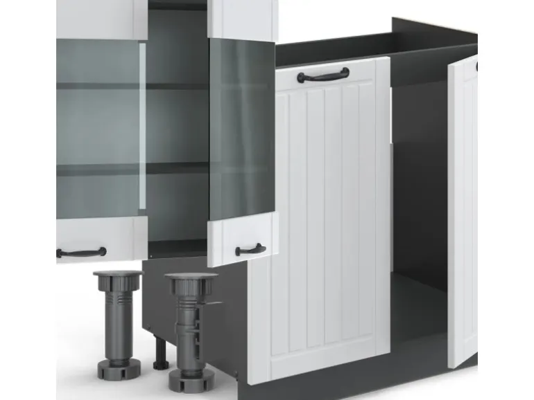 Vicco Fame-Line Küchenzeile Weiß Landhaus/Anthrazit 300 cm ohne Arbeitsplatte ohne E-Geräte