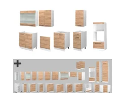 Vicco Fame-Line Küchenzeile Goldkraft Eiche/Weiß 300 cm mit Hochschrankohne Arbeitsplatte ohne E-Geräte