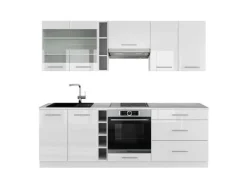 Vicco Fame-Line Küchenzeile Weiß Hochglanz/Weiß 235 cm AP Marmor ohne E-Geräte