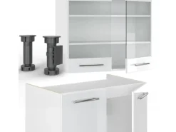 Vicco Fame-Line Küchenzeile Weiß Hochglanz/Weiß 235 cm AP Marmor ohne E-Geräte