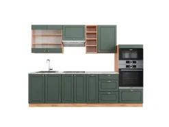 Vicco Fame-Line Küchenzeile Grün-Gold Landhaus/Goldkraft Eiche 280 cm AP Marmor ohne E-Geräte