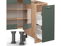 Vicco Fame-Line Küchenzeile Grün-Gold Landhaus/Goldkraft Eiche 280 cm AP Marmor ohne E-Geräte