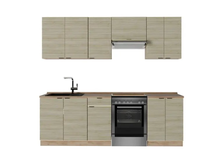 Vicco Fame-Line Küchenzeile Eiche Paneel/Goldkraft Eiche 240 cm AP Eiche ohne E-Geräte
