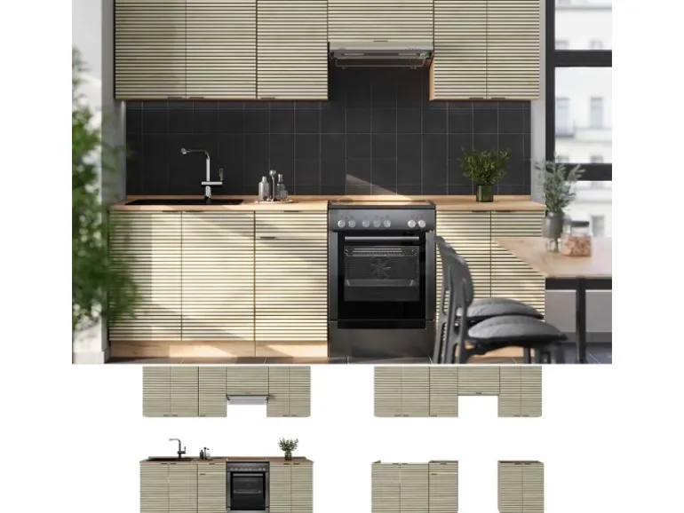 Vicco Fame-Line Küchenzeile Eiche Paneel/Goldkraft Eiche 240 cm AP Eiche ohne E-Geräte