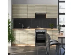 Vicco Fame-Line Küchenzeile Eiche Paneel/Goldkraft Eiche 240 cm AP Eiche ohne E-Geräte